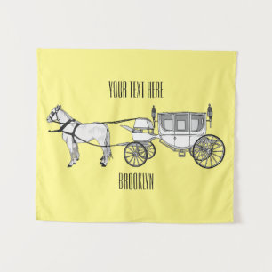 Wedding horse & carriage cartoon illustration tapestry