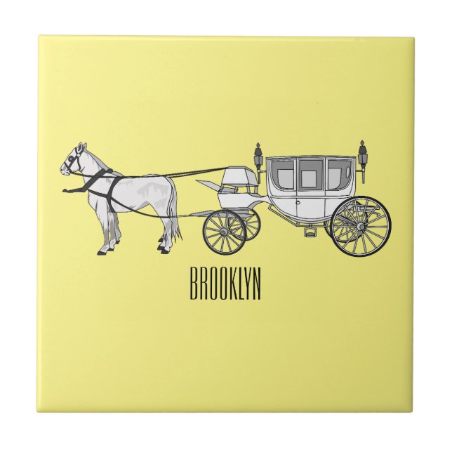 Wedding horse & carriage cartoon illustration tile (Front)