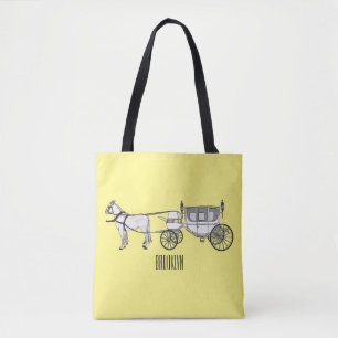 Wedding horse & carriage cartoon illustration tote bag