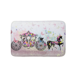 Wedding Horse & Carriage Flowers & Butterflies Bath Mat