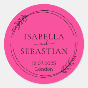 Wedding Hot Pink Fuchsia Colour Classic Round Sticker
