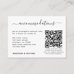 Wedding Hotel Accommodation QR Code  RSVP Simple Enclosure Card