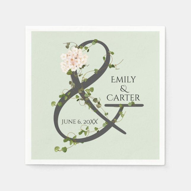 Wedding Hydrangea and Ivy Ampersand  Napkin (Front)