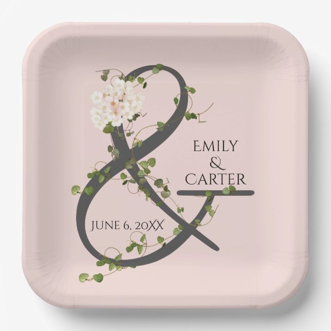 Wedding Hydrangea and Ivy Ampersand  Paper Plate (Front)