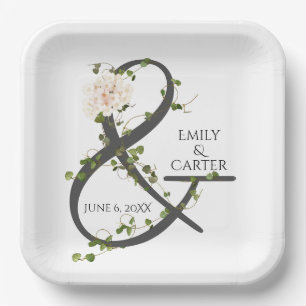 Wedding Hydrangea and Ivy Ampersand  Paper Plate
