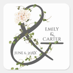 Wedding Hydrangea and Ivy Ampersand Square Sticker