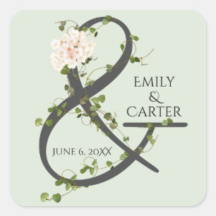 Wedding Hydrangea and Ivy Ampersand  Square Sticker