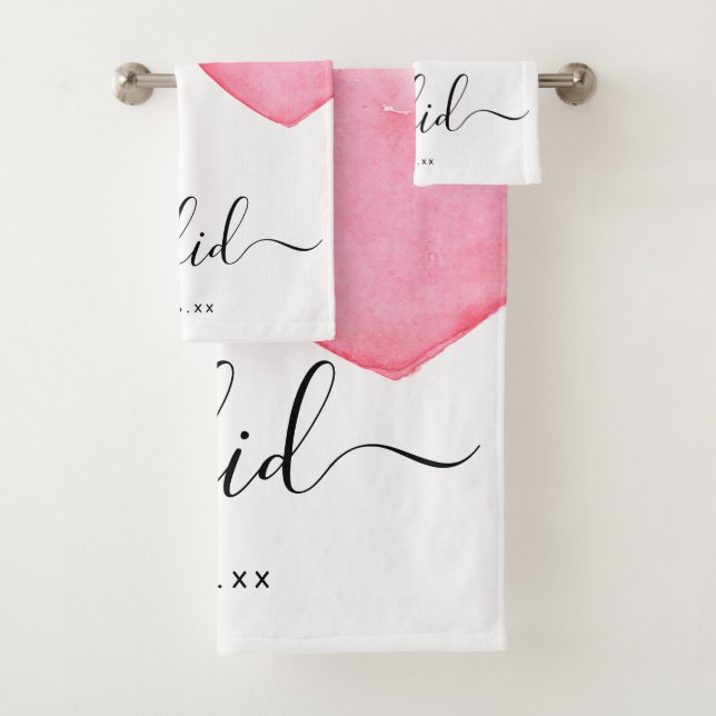 Wedding | I Did | Watercolor Heart | Date Bath Towel Set (Insitu)