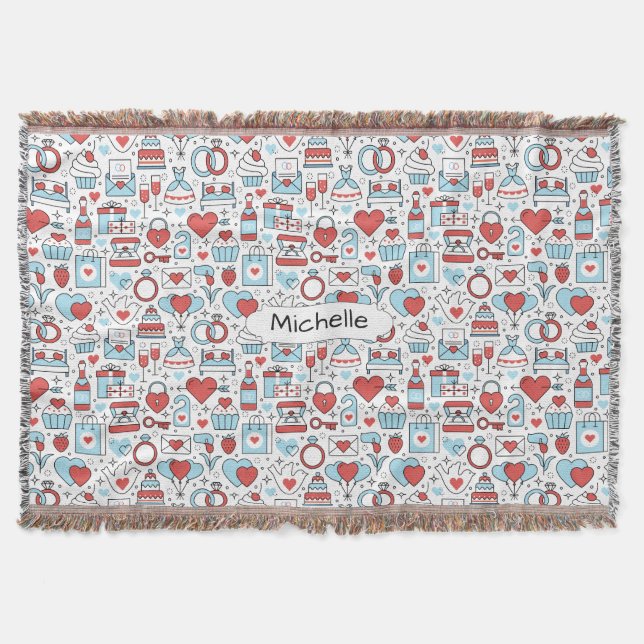 Wedding Icons custom name throw blanket (Front)