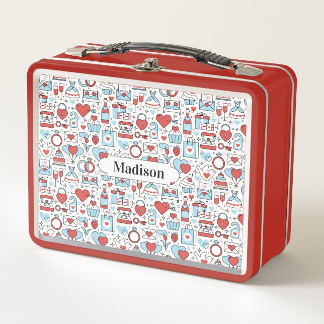 Wedding Icons Pattern custom name lunch boxes (Front)