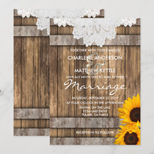 Wedding in a Rustic Wood and Lace Invitation