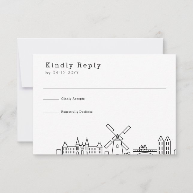Wedding in Amsterdam | Stylized Skyline RSVP Card (Front)