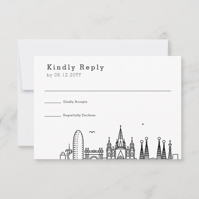 Wedding in Barcelona | Stylized Skyline RSVP Card (Front)