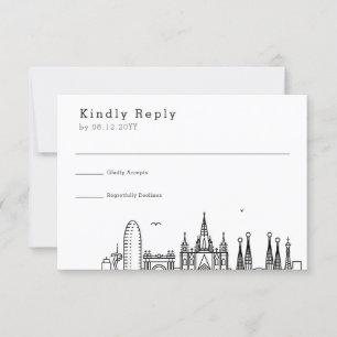 Wedding in Barcelona   Stylized Skyline RSVP Card