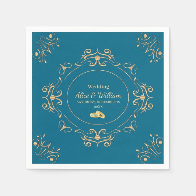 Wedding in Blue and Gold Napkin (Front)
