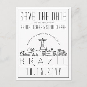 Wedding in Brazil   Stylized Skyline Save the Date Postcard