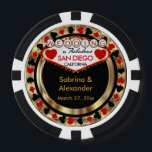 Wedding in (DIY City and State) Poker Chips<br><div class="desc">Casino style Poker Chips. Wedding in (Add Your City and State). Featuring deep red, gold and black design ready for you to personalize. Makes a great party favour keepsake for your guests. More colours are available. ✔Note: Not all template areas need changed. 📌If you need further customization, please click the...</div>