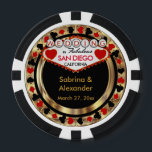 Wedding in (DIY City and State) Poker Chips<br><div class="desc">Casino style Poker Chips. Wedding in (Add Your City and State). Featuring deep red, gold and black design ready for you to personalize. Makes a great party favour keepsake for your guests. More colours are available. ✔Note: Not all template areas need changed. 📌If you need further customization, please click the...</div>