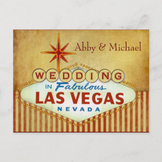 Wedding in Fabulous Las Vegas - Vintage Stripes Announcement Postcard