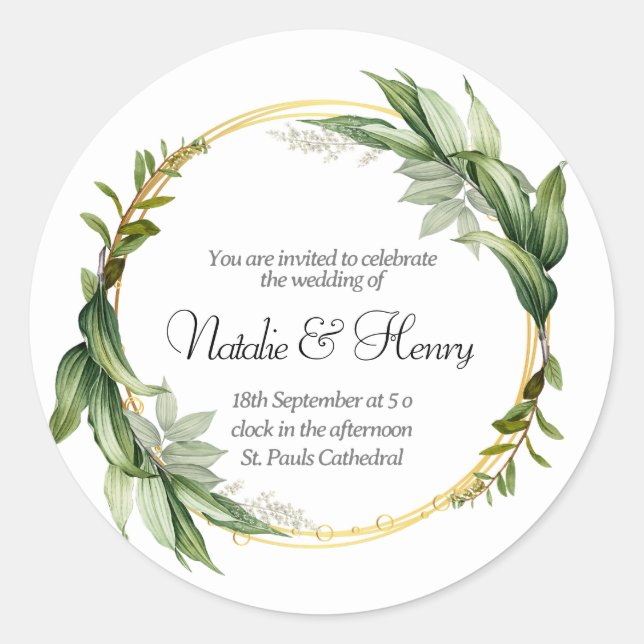 Wedding in Golden Spring Leaves Classic Round Sticker (Front)