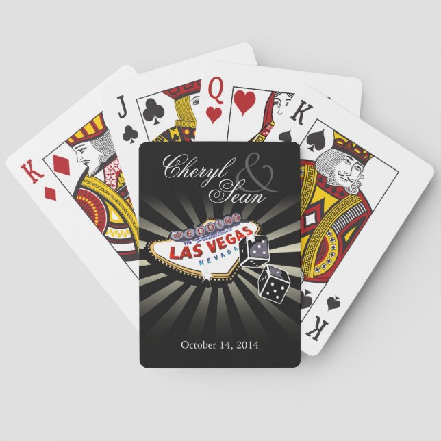 Wedding in Las Vegas black & silver Las Vegas sign Playing Cards (Back)
