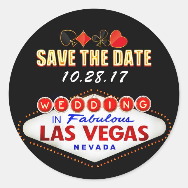 Wedding in Las Vegas Sign Neon Light Save the Date Classic Round Sticker (Front)