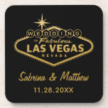 Wedding in Las Vegas Sign Wedding Favour Coaster<br><div class="desc">The famous Las Vegas Sign personalized in faux gold foil for your wedding on coasters, which make a great wedding favour, bridal party gift, bridesmaid and groomsman gift, or accent at your bridal shower, rehearsal dinner, bachelorette party or reception. TO EDIT: Enter custom text in the boxes provided, or •click...</div>