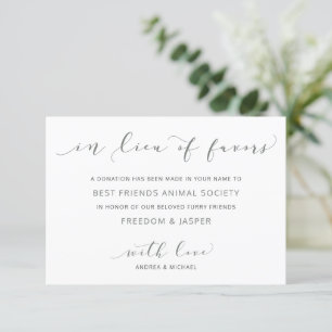 Wedding In Lieu of Favours Dusty Rose Mauve Thank You Card