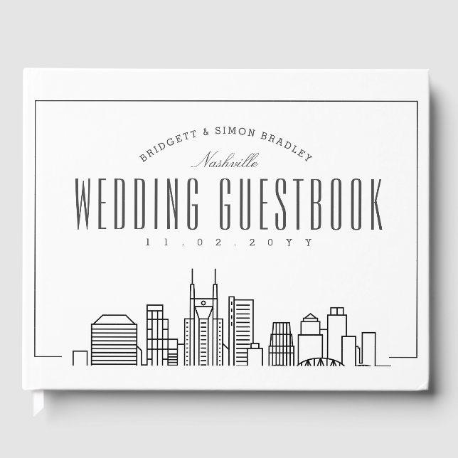 Wedding In Nashville | Modern Deco Skyline Guest Book (Front)