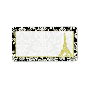 Wedding in Paris Black Damask Mailing Address Label