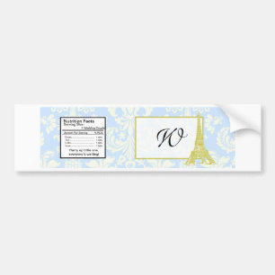 Wedding in Paris Blue Damask Water Bottle Label