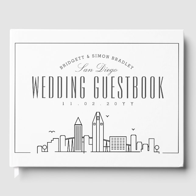 Wedding In San Diego | Modern Deco Skyline Guest Book (Front)