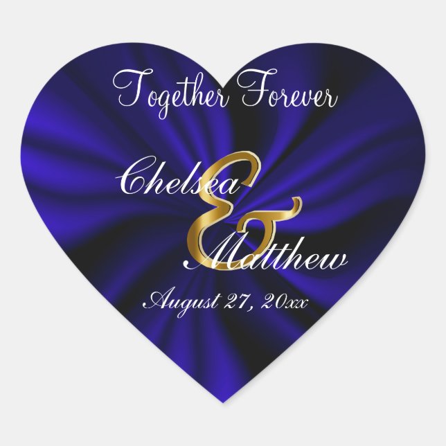 Wedding in Satin Dark Blue | Personalize Heart Sticker (Front)