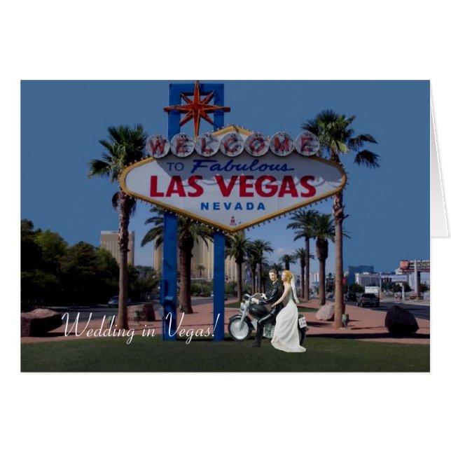 Wedding in Vegas! Bride & Groom on Motorcycle Card (Front Horizontal)