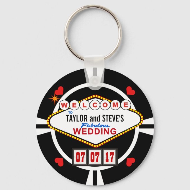 Wedding in Vegas Casino Favour Poker Chip Keychain (Front)