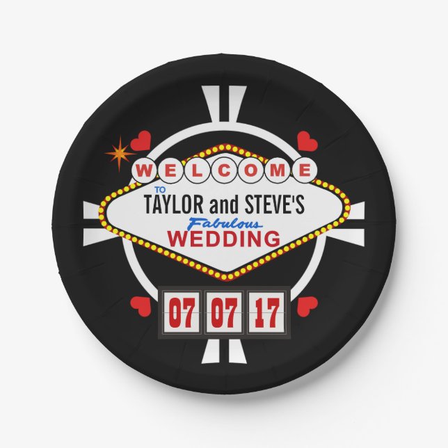 Wedding in Vegas Casino Favour Poker Chip Paper Plate (Front)