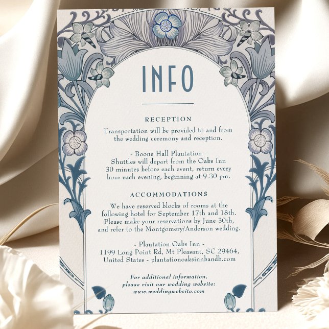 Wedding INFO Art Nouveau Dusty Blue W Morris Invitation (Creator Uploaded)