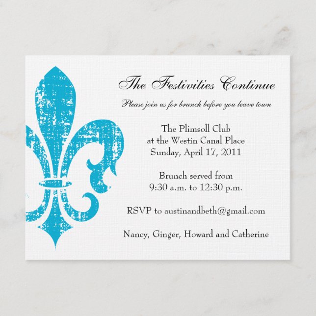 Wedding Information Card | New Orleans | Turquoise (Front)