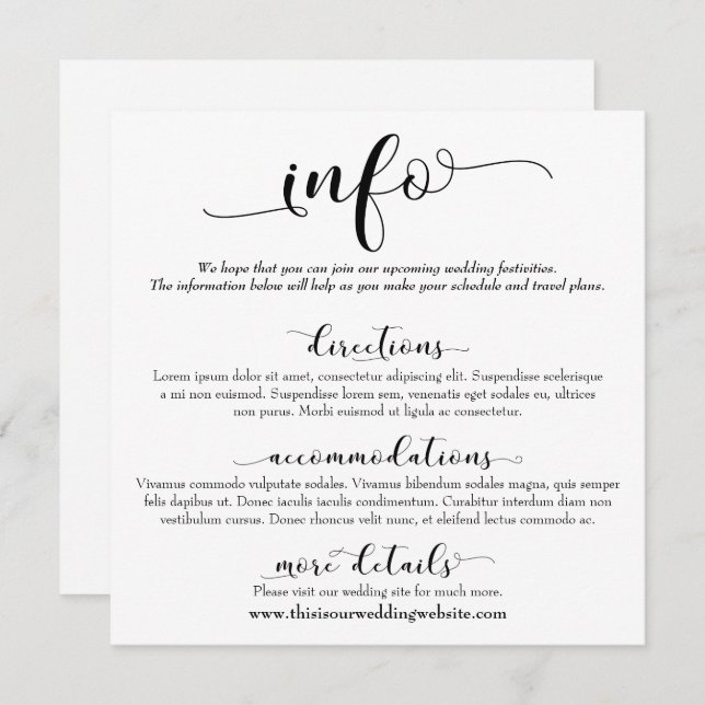 Wedding Information Elegant Script Enclosure Card (Front/Back)