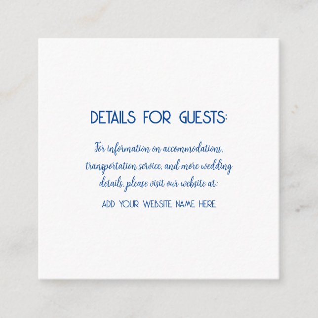 Wedding Information Guests Blue White Cool Enclosure Card (Front)