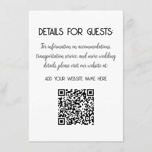 Wedding Information Guests QR Code Elegant MInimal Enclosure Card (Front)