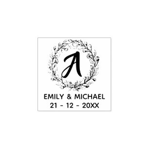 Wedding Initial Monogram Rubber Stamp Wreath