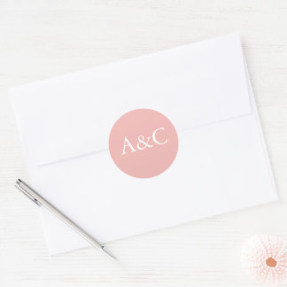Wedding initials Cream and Pink Classic Round Sticker