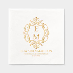 Wedding Initials & Floral Crest Foil Napk Foil Napkins