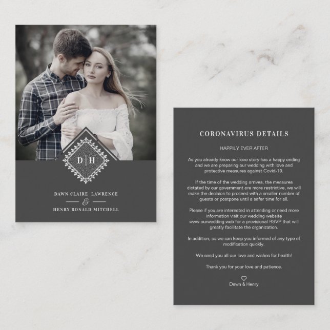 Wedding Initials Ornamental Lace Sophisticated Enclosure Card (Front/Back)