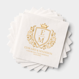 Wedding Initials Vintage Crest With A Crown Foil Napkins