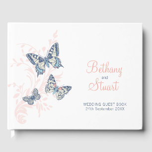 Wedding inked art butterflies coral guest book