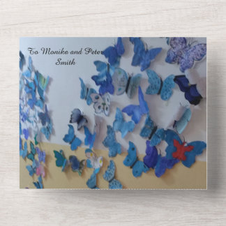 wedding invitatio blue butterflies all in one invitation