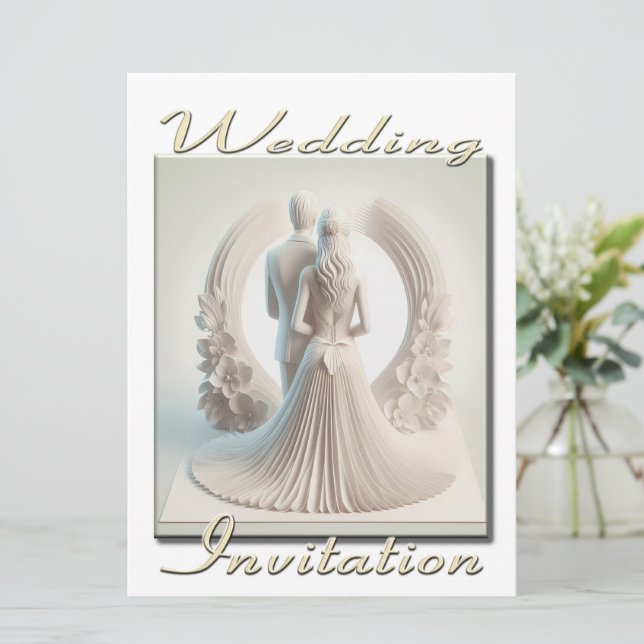 Wedding Invitation 3D Couple in circle of flowers (Standing Front)