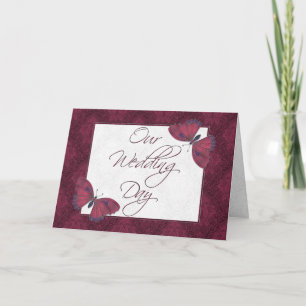 Wedding Invitation 5X7  Butterfly Brocade Red